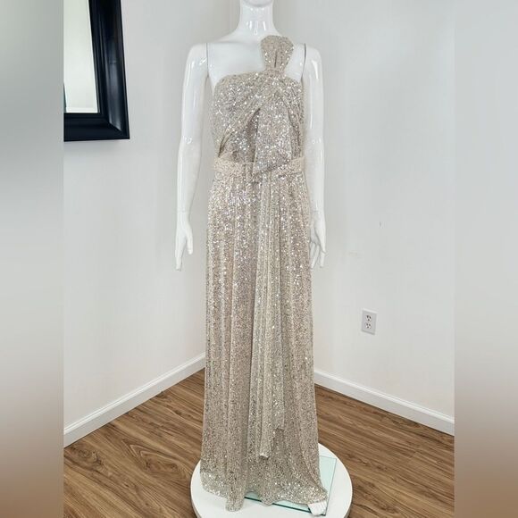 Badgley Mischka Strapless Sequin Bow Gown Size 14 - Picture 5 of 11